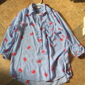 Violet Sky Blue Striped Shirt with Crabs